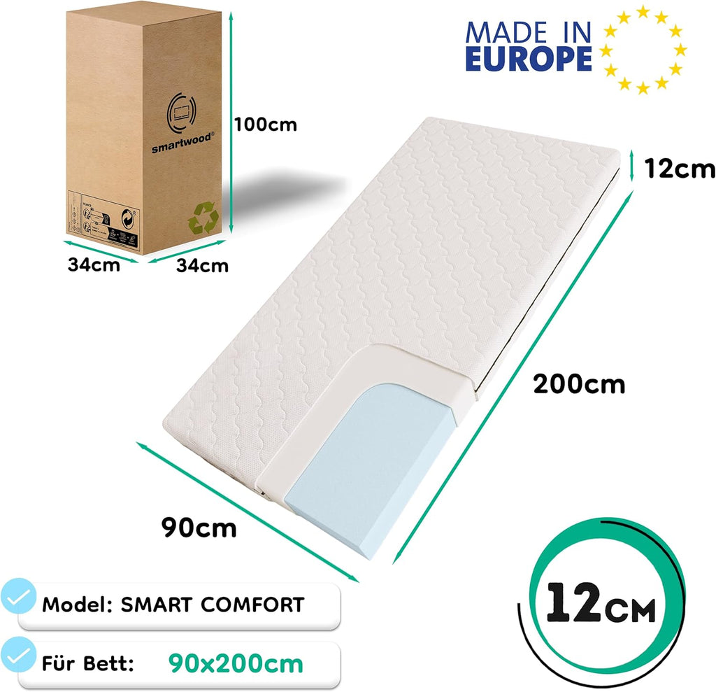 smartwood Matratze 90x200 12 cm, H2, Schaumstoff, SmartComfort