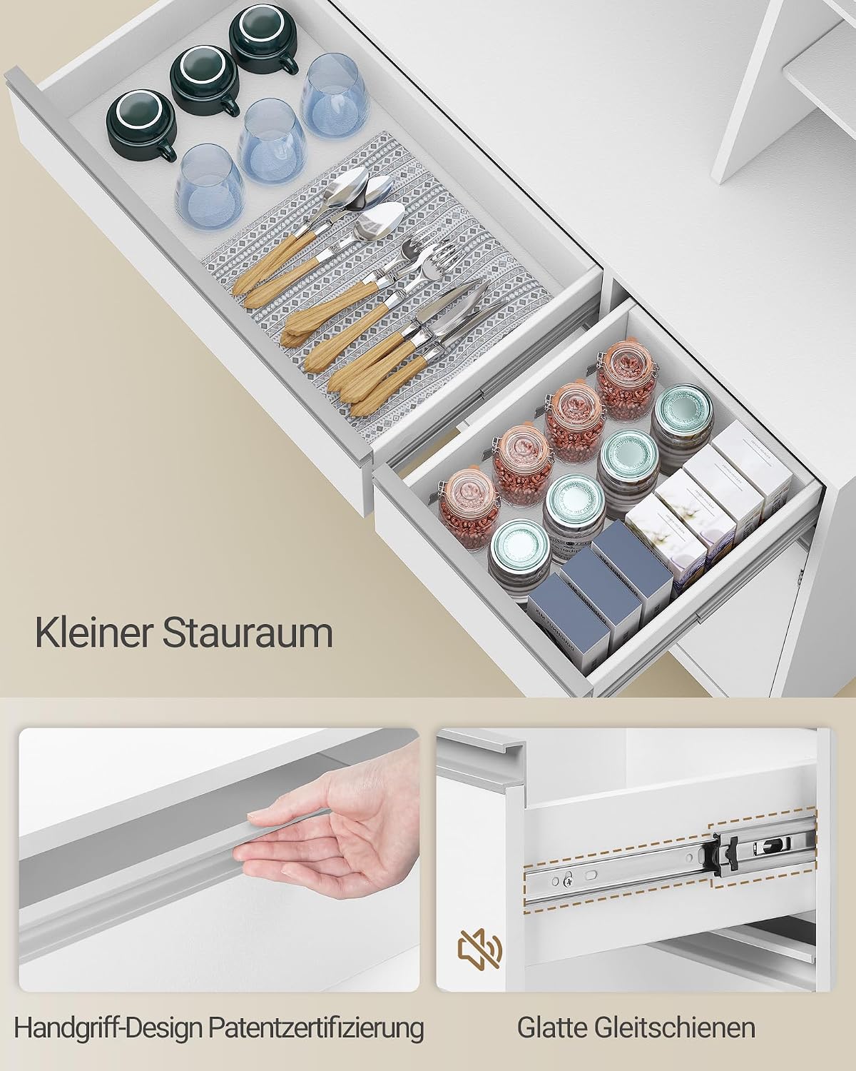 Hzuaneri küchenschrank, Buffetschrank, mit Steckdosen und Led-Lichtleisten