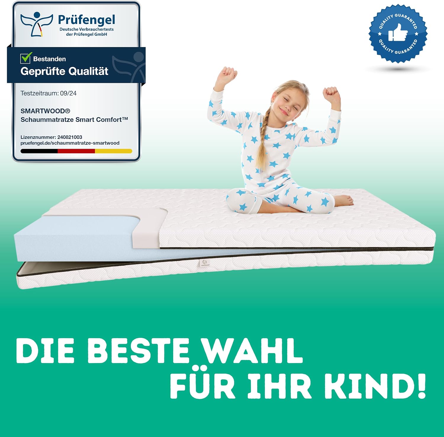 smartwood Matratze 90x200 12 cm, H2, Schaumstoff, SmartComfort