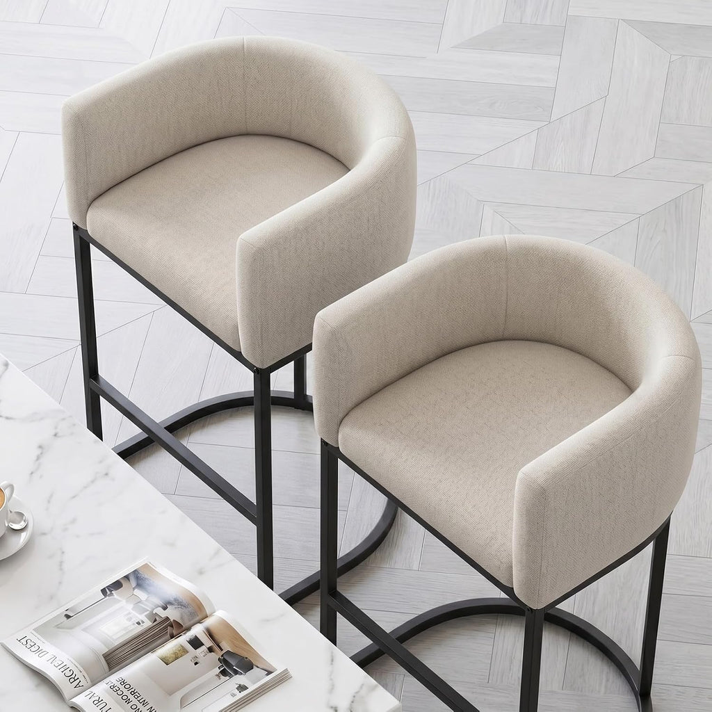 Barhocker 2er Set, 62 cm Leinen, Beige