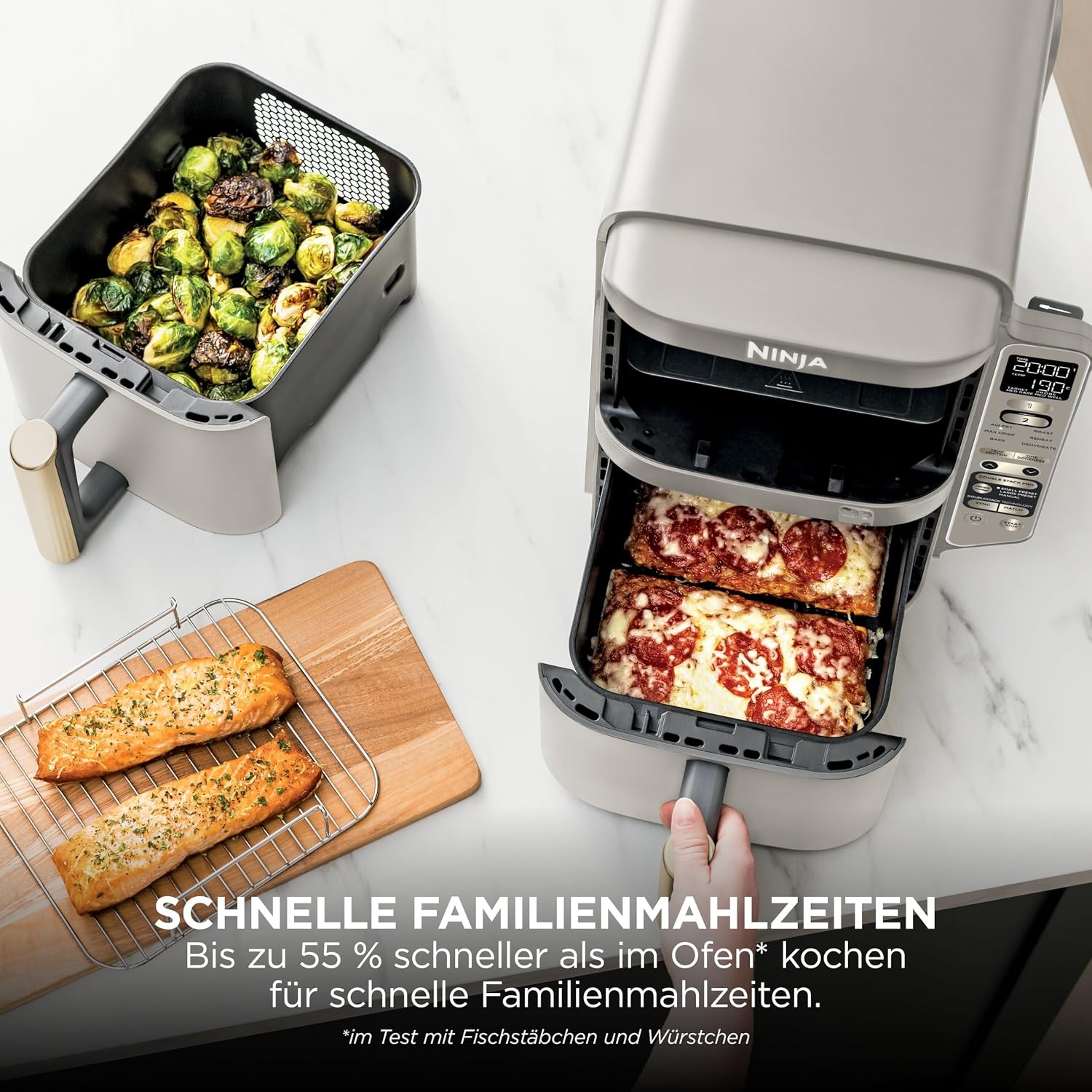 Ninja Double Stack XL-Heißluftfritteuse, 6 Funktionen, Steingold SL451EUSD