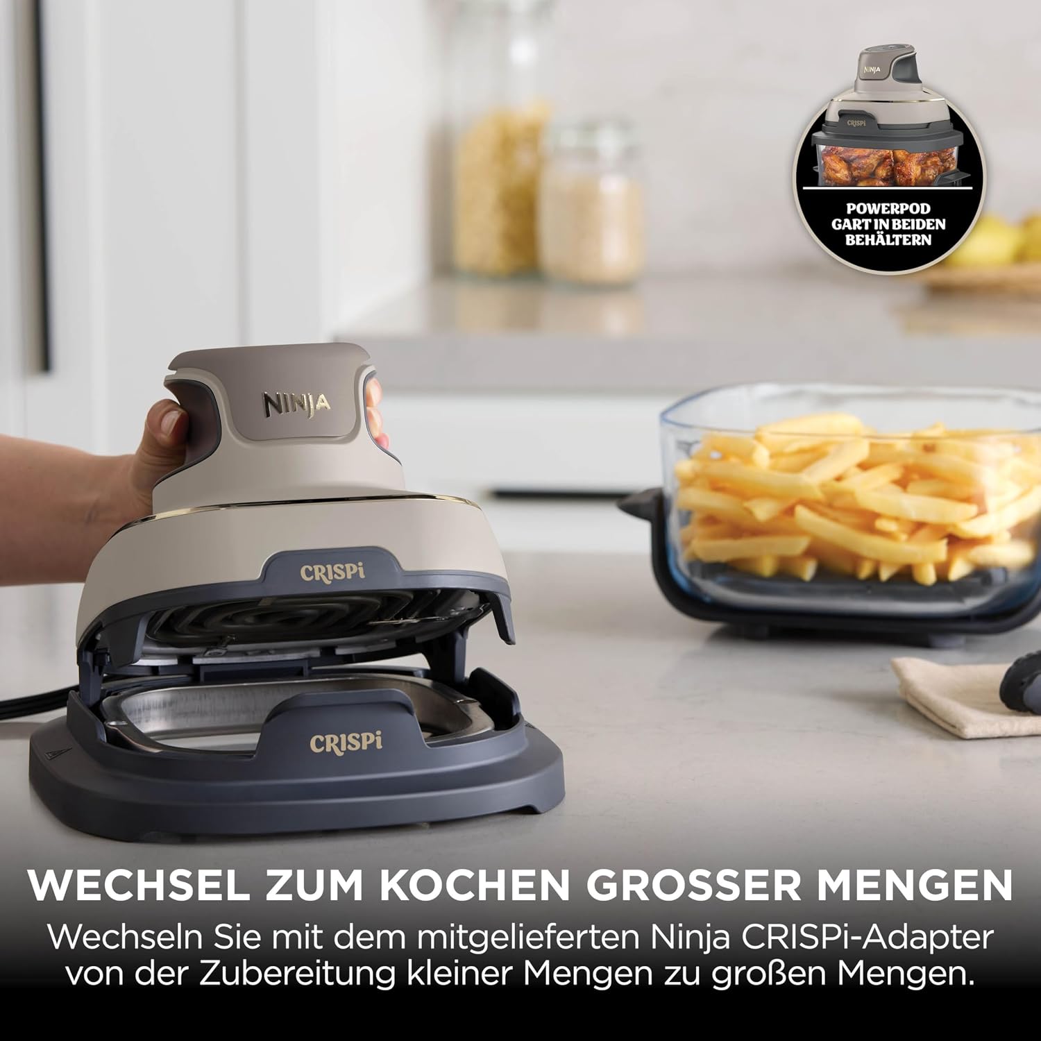 Ninja CRISPi tragbare Air fryer Heißluftfritteuse, Stone Gold FN101EUSTGD