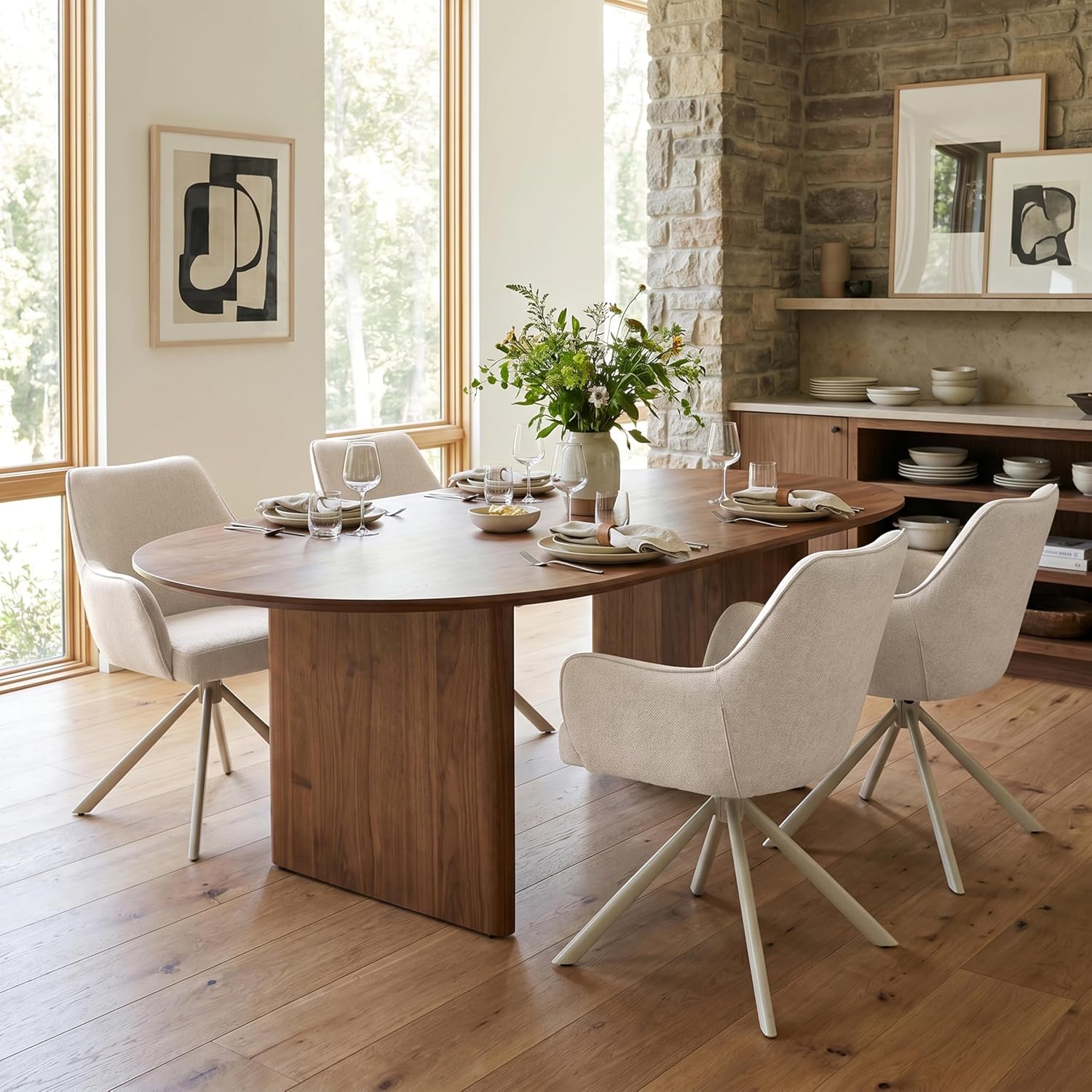 Esszimmerstühle Drehbar 4er Set mit Armlehne, gepolsterte Esszimmerstuhl mit hoher Rückenlehne für Esszimmer & Wohnzimmer, Büro, Beige1