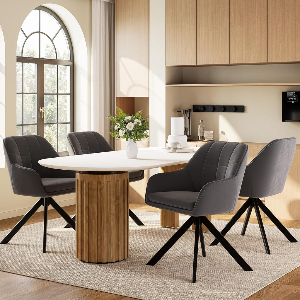 Esszimmerstühle drehbar 4er Set Grau Armlehnenstuhl Polsterstuhl drehstuhl Esszimmer drehstühle aus Samt Küchenstuhl mit Metallbeine für Wohnzimmer Esszimmer