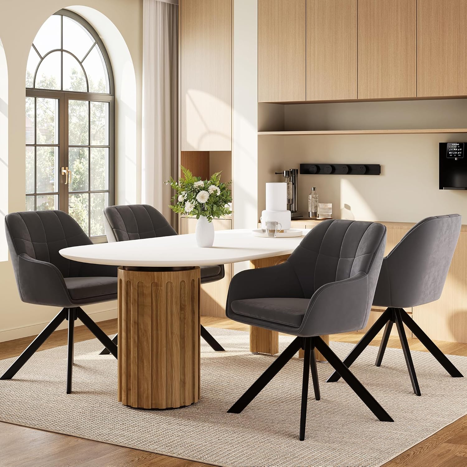 Esszimmerstühle drehbar 4er Set Grau Armlehnenstuhl Polsterstuhl drehstuhl Esszimmer drehstühle aus Samt Küchenstuhl mit Metallbeine für Wohnzimmer Esszimmer