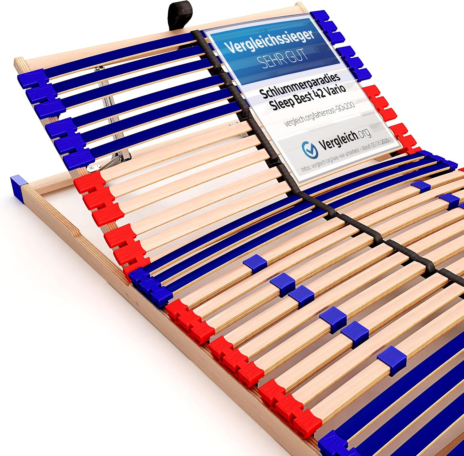 stabiler Lattenrost 100% BUCHE Lattenrahmen - Kopfteil verstellbar - SCHULTERFRÄSUNG, 7 Zonen, 42 Federleisten, Härte-Regulierung, Mittelgurt - SLEEP BEST 42® VARIO unmontiert (90x200cm)