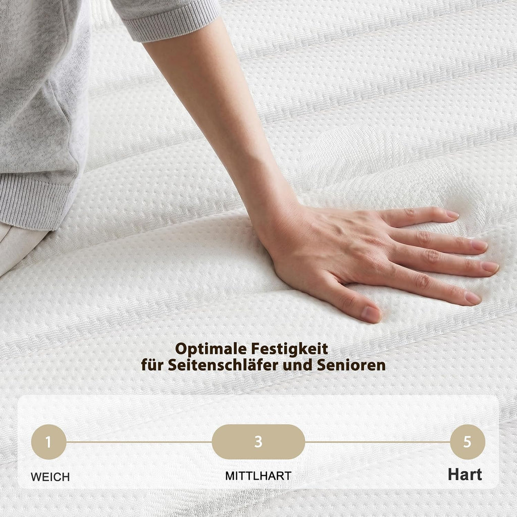 PurrJoys Matratze 160x200 H3 & H4 mit Oeko-TEX Zertifiziert, Höhe 25 cm 7 Zonen Taschenfederkernmatratze mit Memory Foam, Federkernmatratze mit weicher Oberfläche für Erwachsene