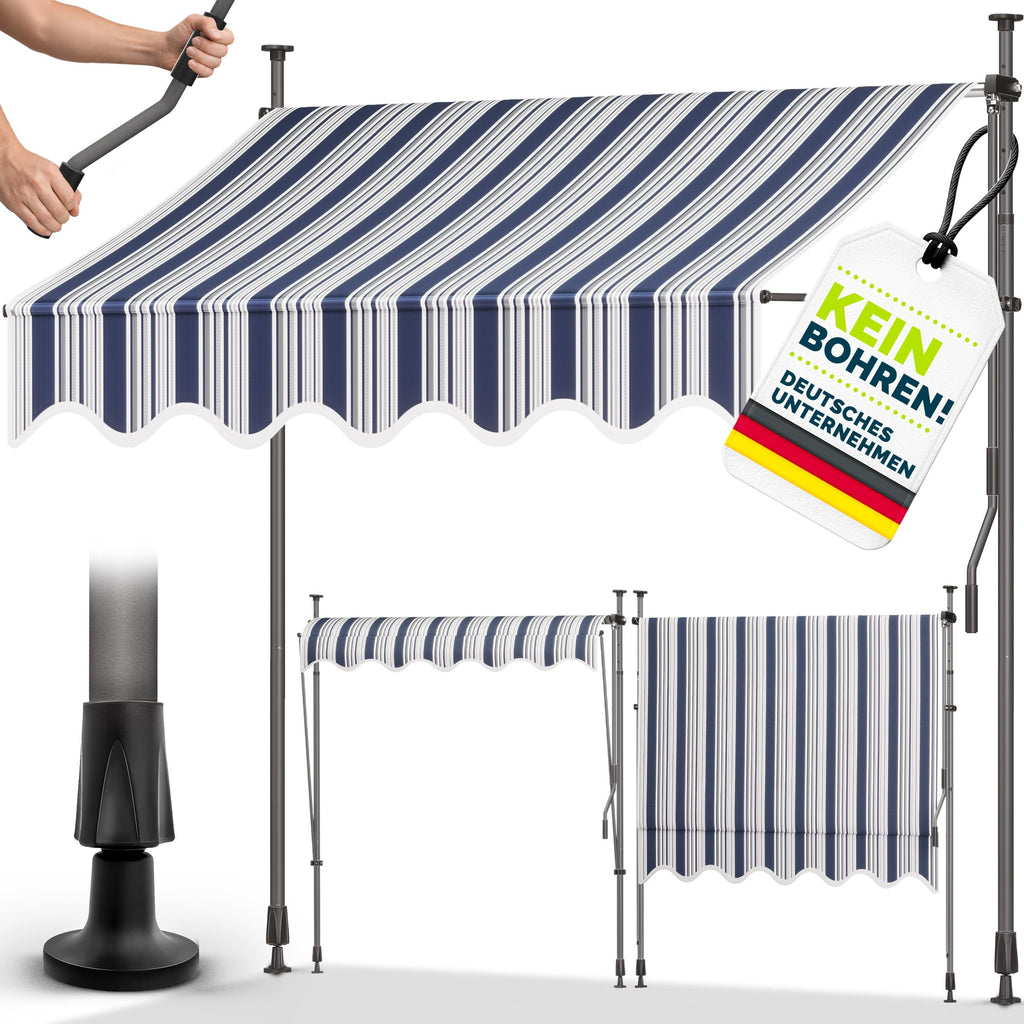 tillvex Klemmmarkise 350cm breit mit Handkurbel | Balkonmarkise ohne Bohren