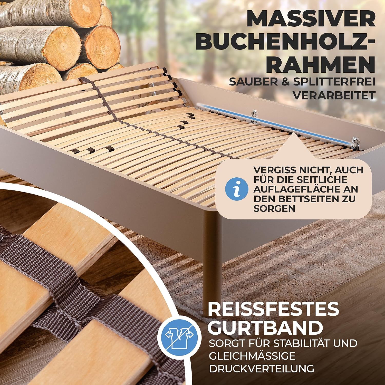 Coemo 7-Zonen Lattenrost Ergo 140x200 Lattenrahmen - verstellbares Kopfteil - Buche Rahmen- 28 Federleisten- Bettrahmen 140x200cm passend für Queensize Bett- geeignet für alle Matratzen