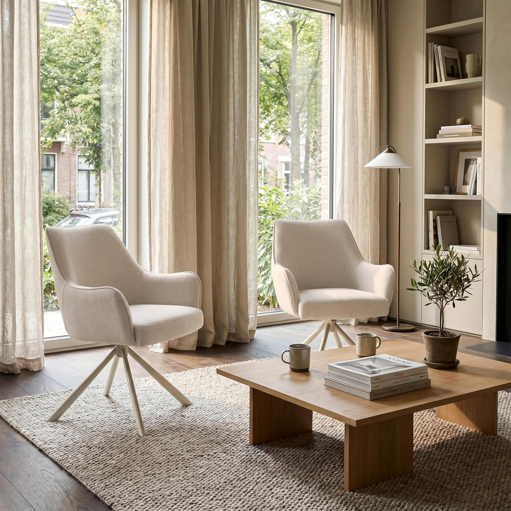 Esszimmerstühle Drehbar 4er Set mit Armlehne, gepolsterte Esszimmerstuhl mit hoher Rückenlehne für Esszimmer & Wohnzimmer, Büro, Beige1