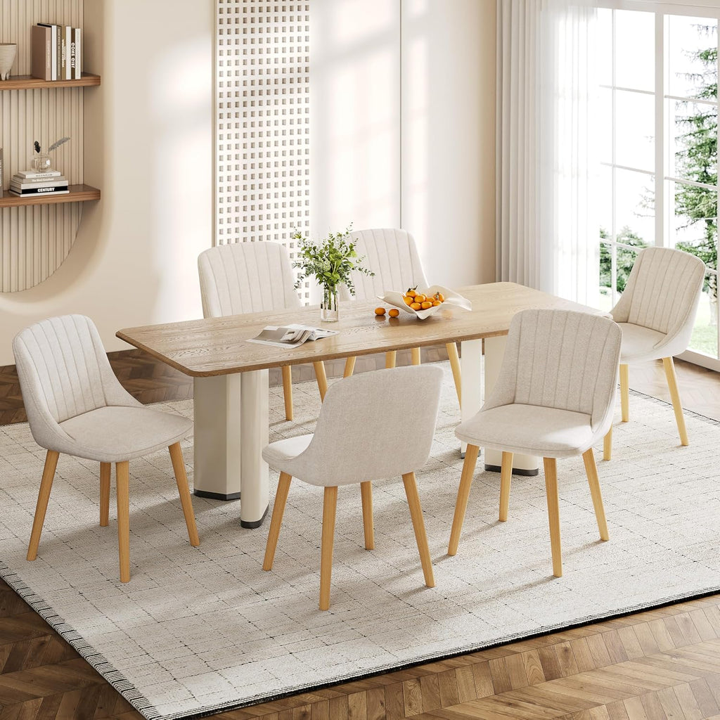Esszimmerstühle Beige 4er Set Holzbeine Polsterstuhl Küchenstuhl aus Polyester Stühle Esszimmer Wohnzimmerstuhl für Esszimmer Küche Büro