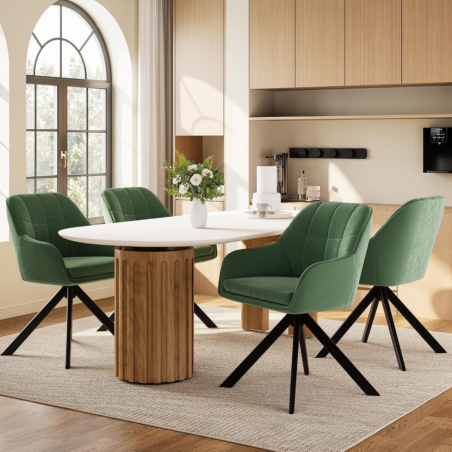 Drehstuhl Esszimmer 4er Set Samt Grün mit Armlehne Polsterstuhl Esszimmerstühle drehbar Küchenstuhl mit Metallbeine für Wohnzimmer Esszimmer