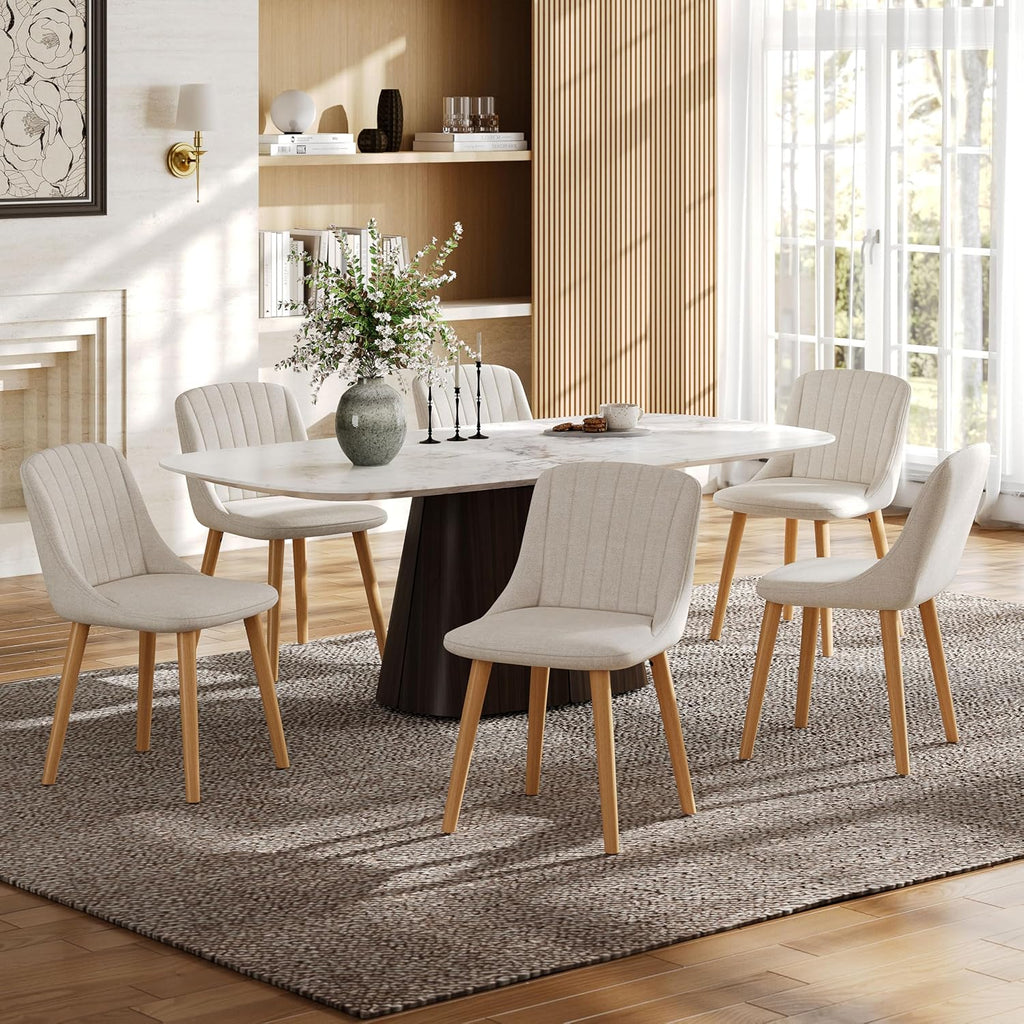 Esszimmerstühle Beige 4er Set Holzbeine Polsterstuhl Küchenstuhl aus Polyester Stühle Esszimmer Wohnzimmerstuhl für Esszimmer Küche Büro