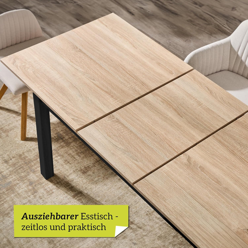 smart Esstisch 140x80 cm Asteiche, Küchentisch ausziehbar bis 180 cm, Esszimmertisch aus Holzwerkstoff inkl. erweiterbare Auszugsplatte, moderner Tisch für bis zu 8 Personen