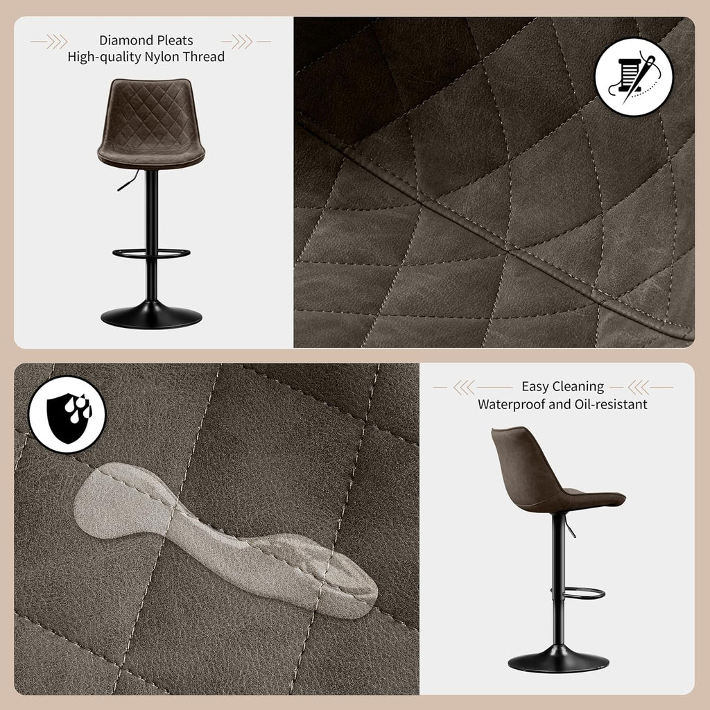 STOOLINK Barhocker 2er Set Barstuhl Höhenverstellbar mit Mikrofaser-Leder, Barhocker mit Lehne, Tresenhocker Drehbar, Bistrohocker Designer, Barstühle für Küche, Theke, Bar-Braun