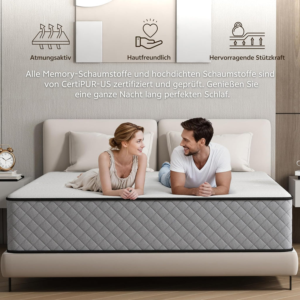 Matratze 140x200 Kaltschaum H2 H3 mit Öko-Tex Zertifiziert 25 cm Höhe, 7-Zone Taschenfederkernmatratze mit Memory Foam Bett Matratze 140x200x25cm