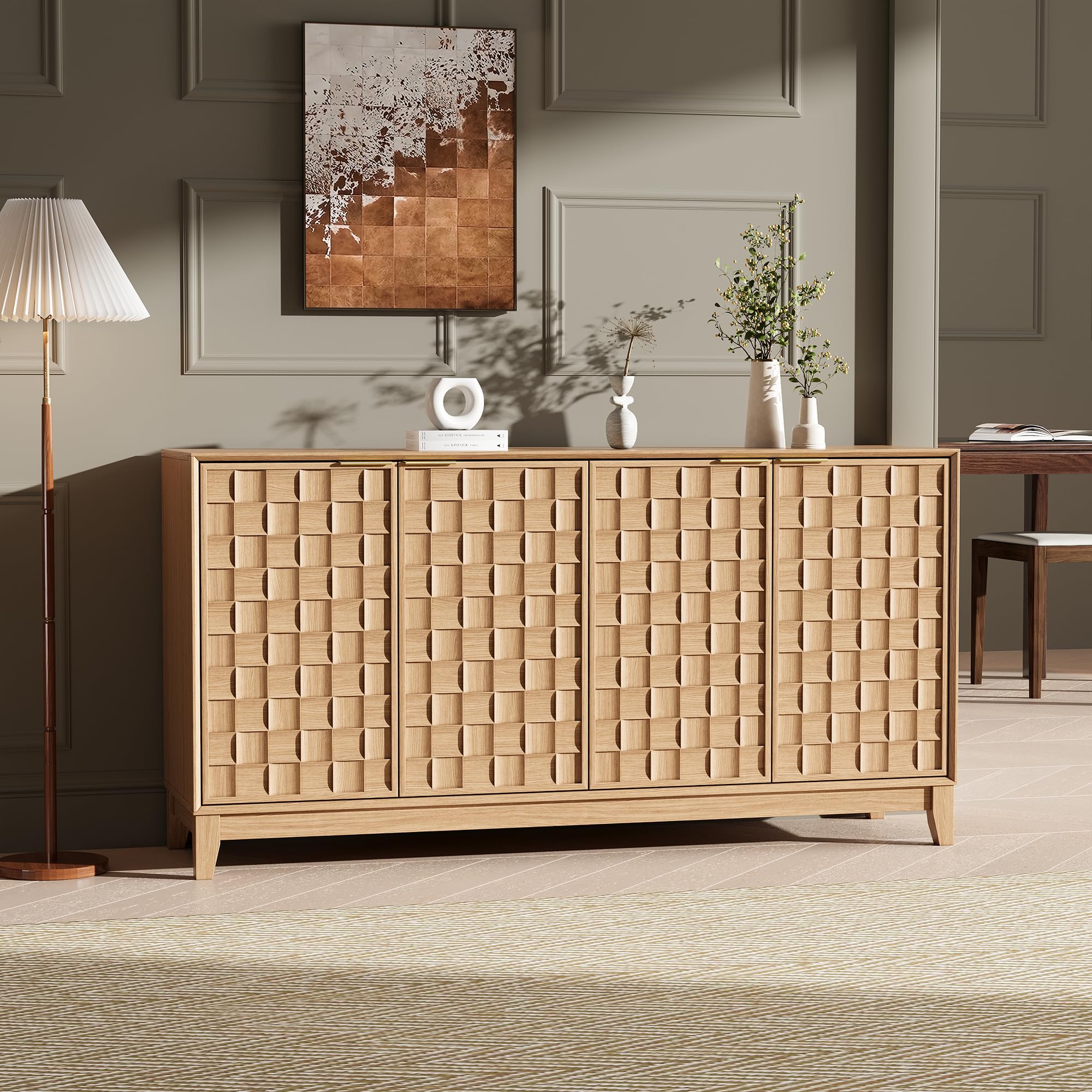 COLAMY Sideboard 150 cm Holz mit Stauraum – Modernes Sideboard für Wohnzimmer, Küchenschrank mit verstellbaren Einlegeböden, Buffet Schrank mit 3D Holzfront, Walnut