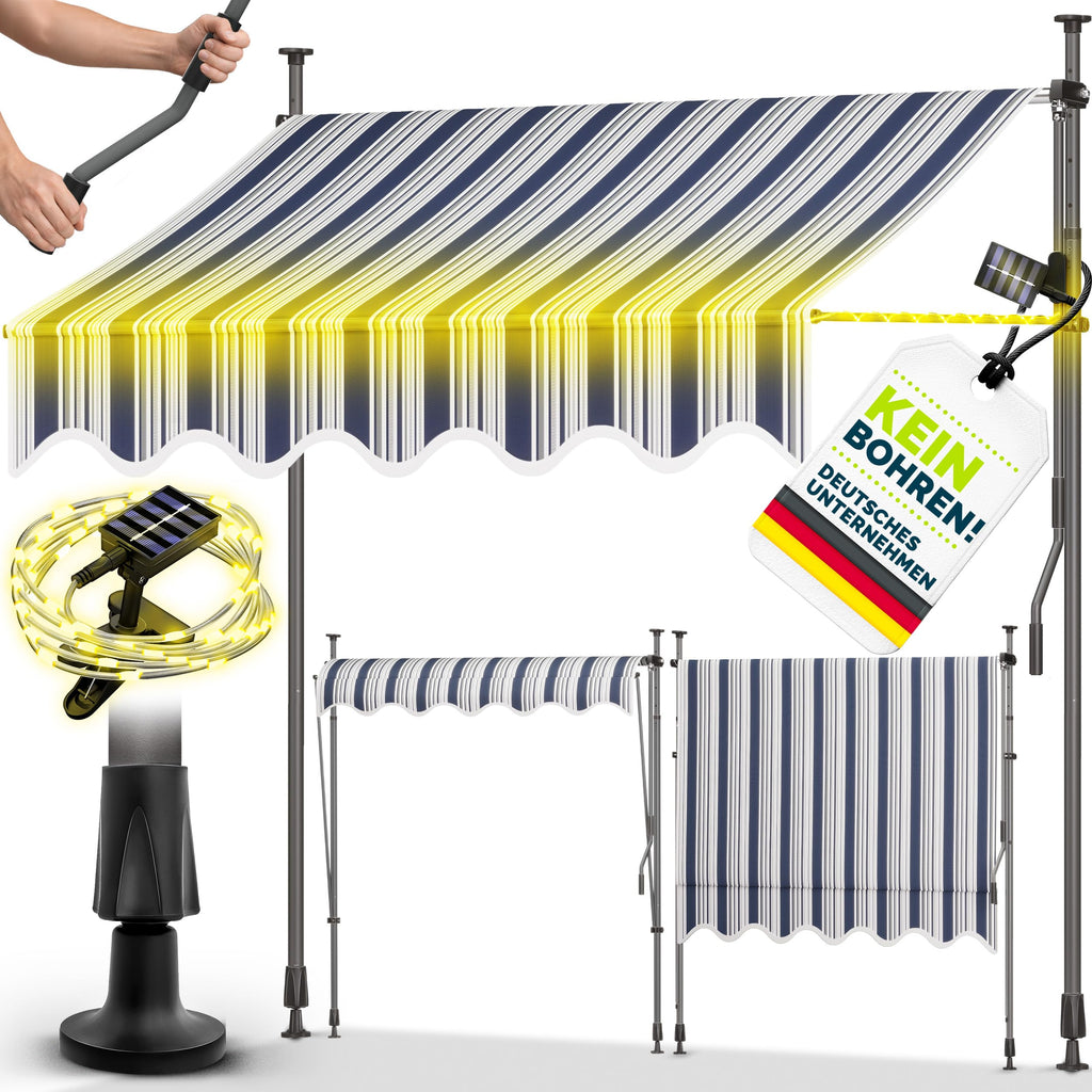 tillvex Klemmmarkise 350cm breit mit Handkurbel | Balkonmarkise ohne Bohren