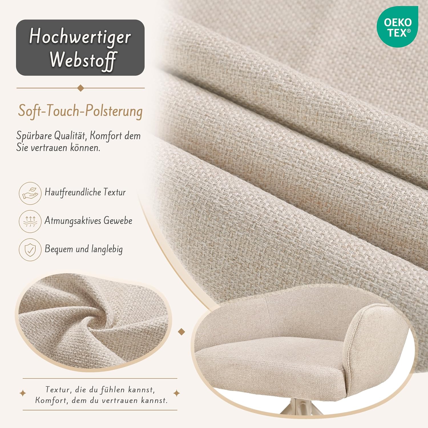 Esszimmerstühle Drehbar 4er Set mit Armlehne, gepolsterte Esszimmerstuhl mit hoher Rückenlehne für Esszimmer & Wohnzimmer, Büro, Beige1