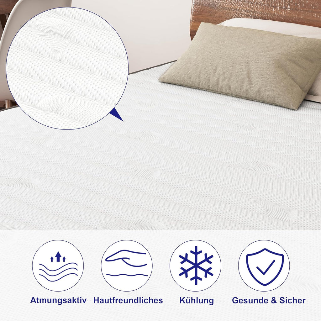 Matratze 180x200, Höhe 25cm mit Oeko-TEX Zertifiziert, Härtegrad H3 und H4, 7 Zonen Taschenfederkernmatratze mit Komfortschaum, Gewebe mit weicher, Langlebig & Hautfreundlich, 180x200x25cm