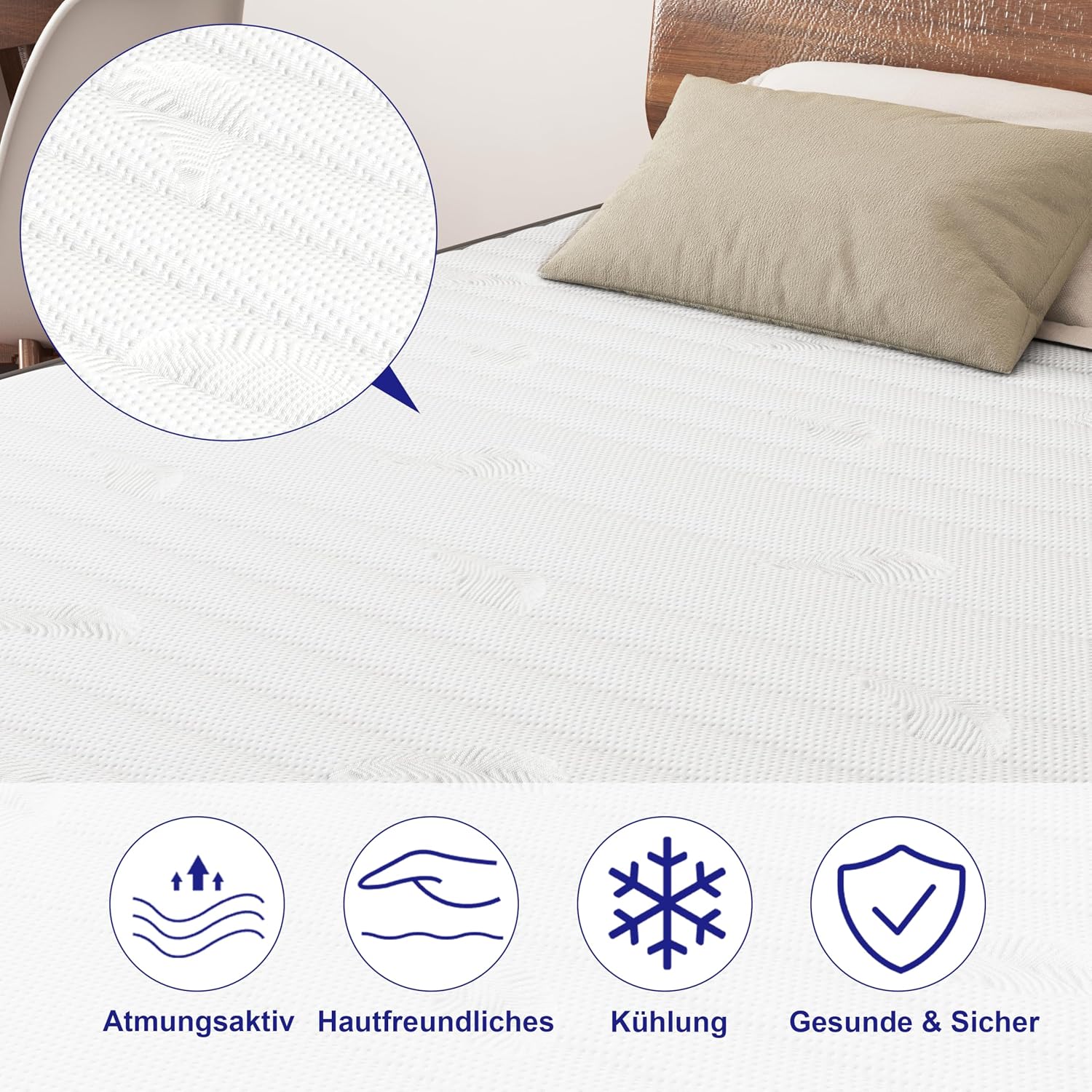 Matratze 180x200, Höhe 25cm mit Oeko-TEX Zertifiziert, Härtegrad H3 und H4, 7 Zonen Taschenfederkernmatratze mit Komfortschaum, Gewebe mit weicher, Langlebig & Hautfreundlich, 180x200x25cm