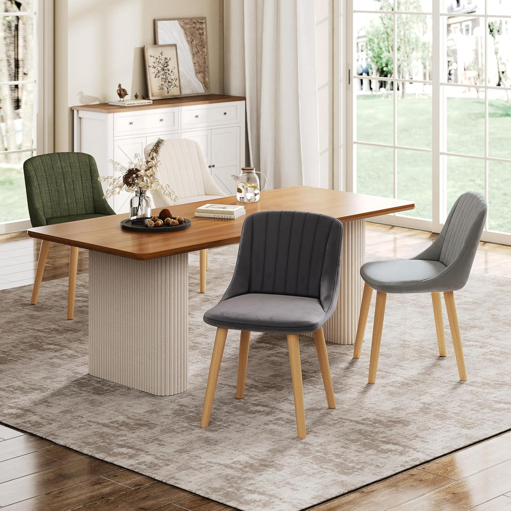 Esszimmerstühle Beige 4er Set Holzbeine Polsterstuhl Küchenstuhl aus Polyester Stühle Esszimmer Wohnzimmerstuhl für Esszimmer Küche Büro