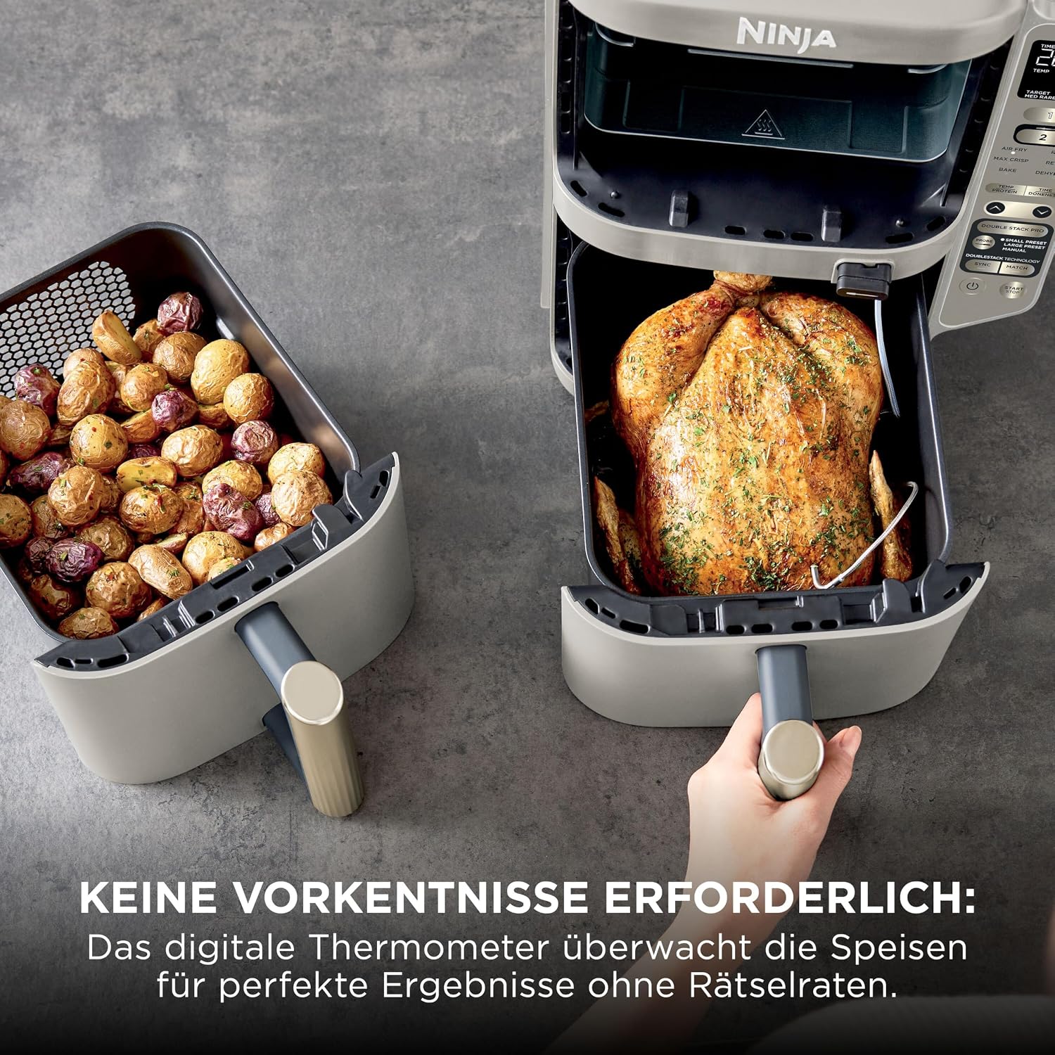 Ninja Double Stack XL-Heißluftfritteuse, 6 Funktionen, Steingold SL451EUSD